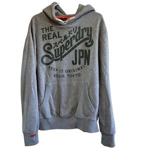 Superdry Vintage JPN Hoodie Mens 2XL‎ Gray Graphic Pullover Sweatshirt